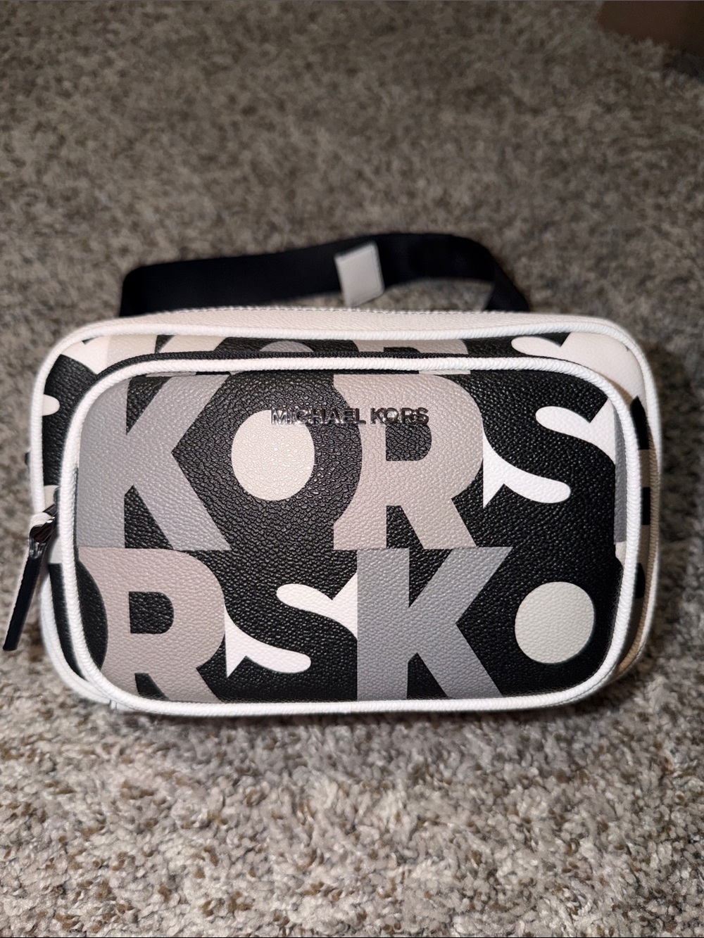 Michael Kors Black, White & Gray Logo Print Belt Bag